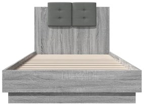 szürke sonoma ágykeret fejtámlával és LED-ekkel 100 x 200 cm