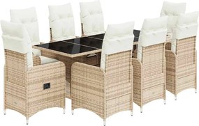 vidaXL 9 részes bézs polyrattan kerti bisztrógarnitúra párnákkal
