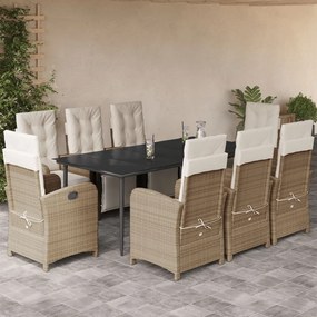 9 részes bézs polyrattan kerti étkezőgarnitúra párnákkal