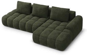 Zöld bársony kinyitható-tárolóhelyes sarokkanapé (jobb oldali-heverő résszel) Linz – Cosmopolitan Design