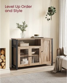 Tárolószekrény 3 ajtóval, ipari stílus, tevebarna és tintafekete színben