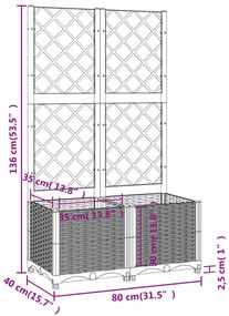 fehér PP rácsos kerti ültetőláda 80 x 40 x 136 cm