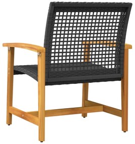 2 db fekete polyrattan és akácfa kerti szék