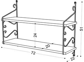 Fali polc SERAMONI 51x72 cm barna/fekete