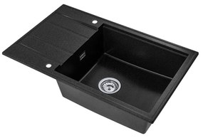 SINK Quality Mosogató minőségi Ferrum New 8010, 1 kamrás gránit mosogató 800x500x210 mm + króm szifon, fekete foltos, SKQ-FER.8010.BP.X