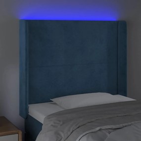 sötétkék bársony LED-es fejtámla 93x16x118/128 cm
