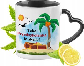 Fekete bögre szív alakú füllel óvónőnek ajándékba