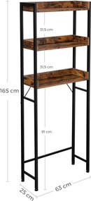 Mosógép feletti tárolószekrény, fürdőszoba szekrény, rusztikus barna 63x25x165cm