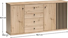 Komód, artisan tölgy/fekete, KOLI C-20
