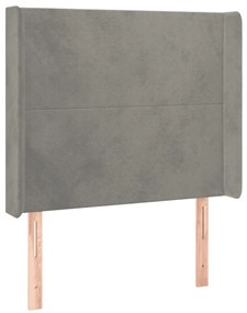 világosszürke bársony fejtámla szárnyakkal 83x16x118/128 cm