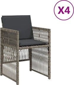vidaXL 4 db szürke polyrattan kerti szék párnával