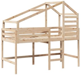 tömör fenyőfa galériaágy létrával és tetővel 90 x 200 cm