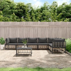 8 részes antracitszürke polyrattan kerti ülőgarnitúra párnákkal