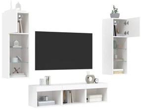 5 darab fehér szerelt fa fali TV-bútor LED-del