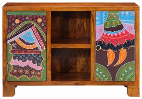 tömörfa akácfa többszínű komód 90x35x60