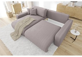 Világos rózsaszín kordbársony kinyitható sarokkanapé (variálható) Sara – Ropez