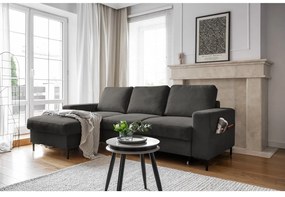 Sötétszürke kordbársony kinyitható sarokkanapé (bal oldali) Lofty Lilly – Miuform