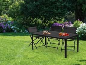 Kerti asztal, MultiGarden SAK-156, fekete, 156 x 78 cm, 6 személyes, magasság: 74 cm, fahatású műanyag asztallap, porszórt acél váz, teherbírás: 150 kg