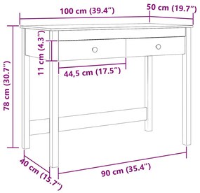 vidaXL Asztal fiókkal Max Barna 100 x 50 x 78 cm Tömör fenyőfa