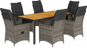 vidaXL 7 részes szürke polyrattan kerti étkezőgarnitúra párnával