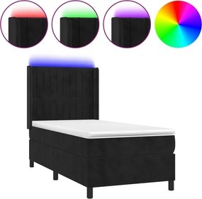 vidaXL fekete bársony rugós és LED-es ágy matraccal 80 x 200 cm