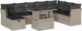vidaXL 9 részes világosszürke polyrattan kerti ülőgarnitúra párnával