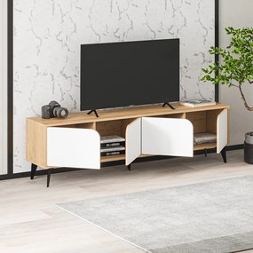 Fehér-natúr színű TV-állvány tölgyfa dekorral 180x51 cm Nola – Marckeric
