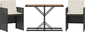 vidaXL 3 részes fekete polyrattan bisztrógarnitúra párnával