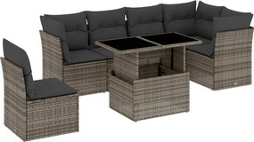 vidaXL 7 részes szürke polyrattan kerti ülőgarnitúra párnákkal