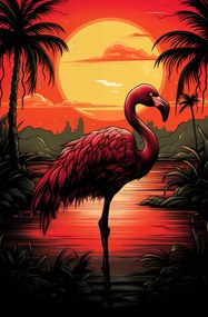 Poszter 56,6x86,4cm Flamingó a víz felett