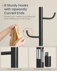 Kaktusz alakú ruhafogas állvány, 175,3 cm magas, fekete tintaszínben