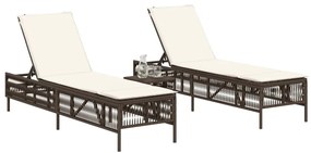 2 db barna polyrattan napozóágy párnával