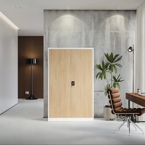 Fém irodai iratszekrény JAN II, Eco Design: fehér/sonoma tölgy