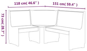 REINE fehér tömör fenyőfa sarokpad 151 cm