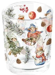 Karácsonyi üveg mécsestartó 5,5x6 cm Playing outside