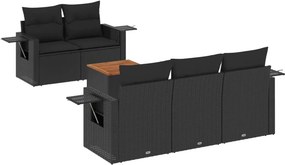 vidaXL 6 részes fekete polyrattan kerti ülőgarnitúra párnákkal