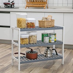 Bambusz cipőtartó, 3 szintes tárolópolc,  70 x 26 x 55 cm, fehér és szürke