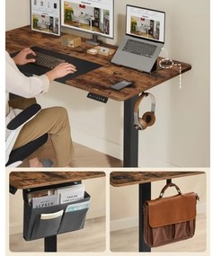 Állítható magasságú SOLEA-X íróasztal barna/fekete