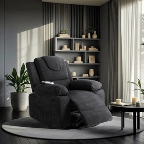 Elektromosan Vezérelhető Masszázsfunkciós Relaxfotel Fekete Színben, Felállást Segítő Funkcióval. FENIX