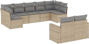 vidaXL 9 részes bézs polyrattan kerti ülőgarnitúra párnákkal
