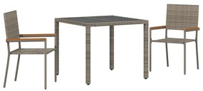 3 Részes Kerti Étkezőszett Szürke Poli Rattan, Összecsukható Kerti Székek Párnákkal 2 db Szürke Poli Rattan