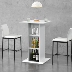 [en.casa] Bárasztal 70 x 70 x 110 cm, melaminborítású forgácslap, fehér, 3 polccal