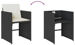 17 részes fekete polyrattan kerti étkezőgarnitúra párnákkal