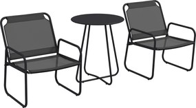 Outsunny 3 darabos Kerti Bútor Szett, Terasz Bútor, 2 Szék 1 Kerek Asztal, Acél és Lélegző Szövet, Szürke | Aosom