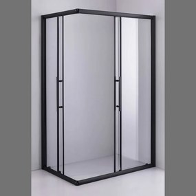 Stuxi Nizza Black 120x80 cm aszimmetrikus két tolóajtós zuhanykabin 6 mm vízlepergető biztonsági üveggel, fekete elemekkel, 190 cm magas, zuhanytálcával és szifonnal