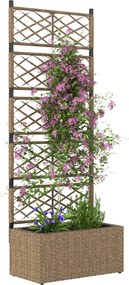 Outsunny Nagy Kültéri Rattan Virágtartó Trellisszel - 2 Leszedhető Virágtartó Mászó Növényekhez - 57x30x150 cm Természetes | Aosom