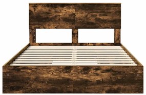 vidaXL Tárolós Ágy fejtámlával Füstölt tölgy 140 x 200 cm Faanyag