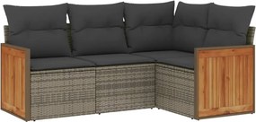 vidaXL 4 részes szürke polyrattan kerti ülőgarnitúra párnákkal