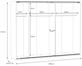 Gardróbszekrény tükörrel OREN 270x210 cm artisan tölgy