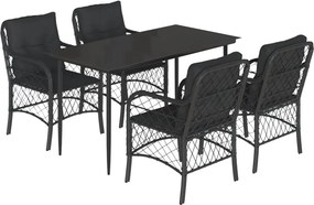 vidaXL 5 részes fekete polyrattan kerti étkezőgarnitúra párnákkal